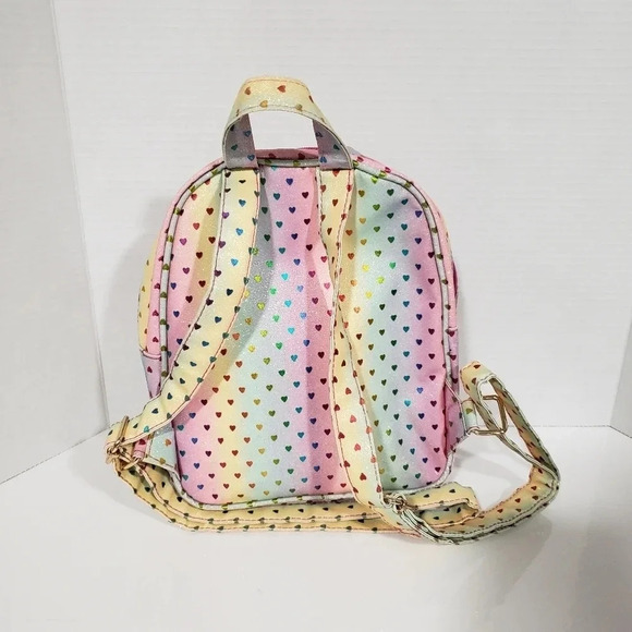 Olivia Miller Rainbow Colored Shimmer with Hearts  Young Girls Backpack. - Picture 2 of 6